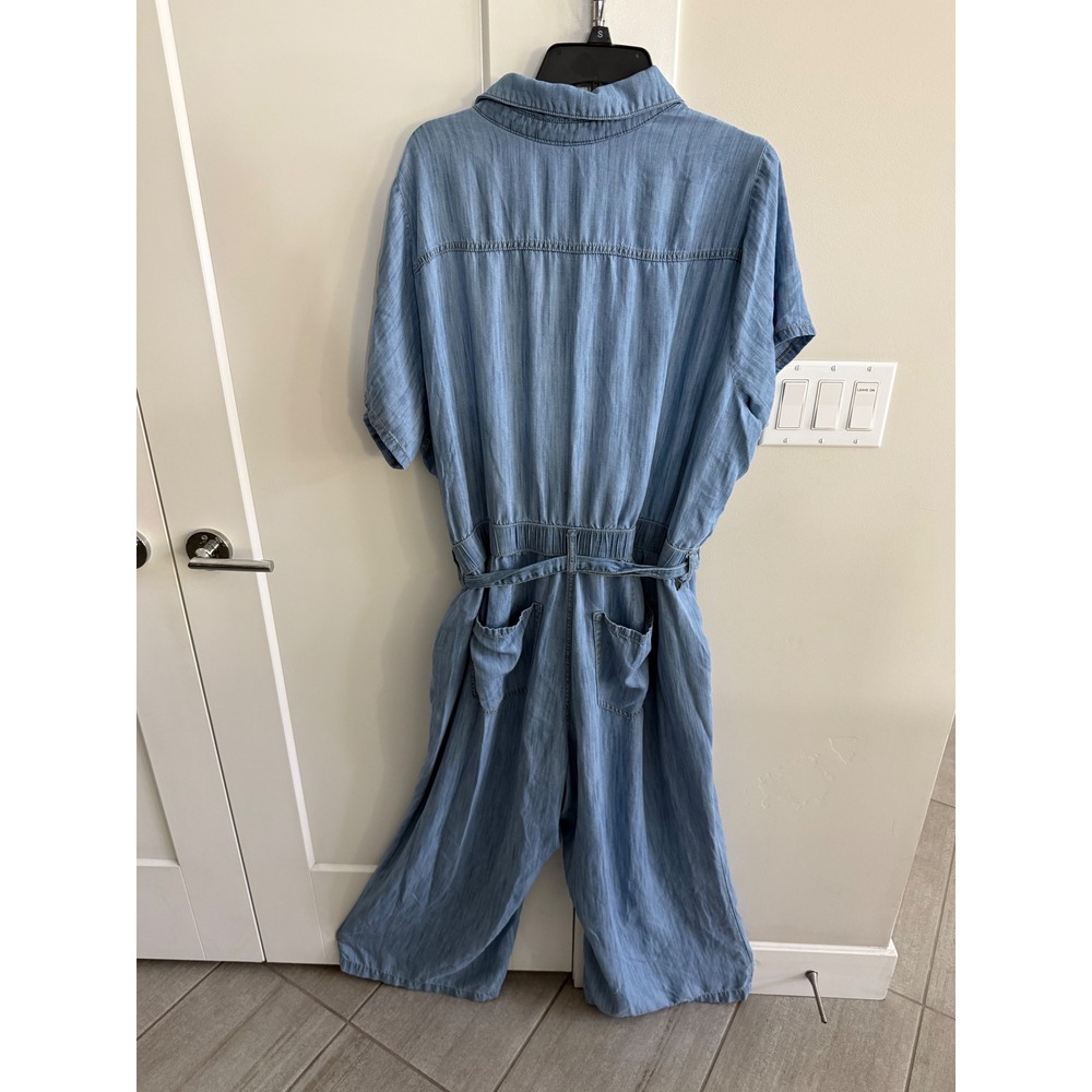Lane Bryant Women 24 Blue Chambray Tencel Wide Leg Utility Jumpsuit Light Wash - Picture 4 of 5